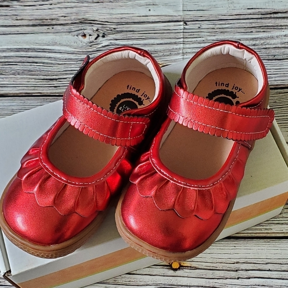 Livie and Luca Metallic Red Ruche Mary Jane Shoes New Without Box